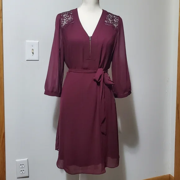 BCX Burgandy Lace Dress - Picture 1 of 13
